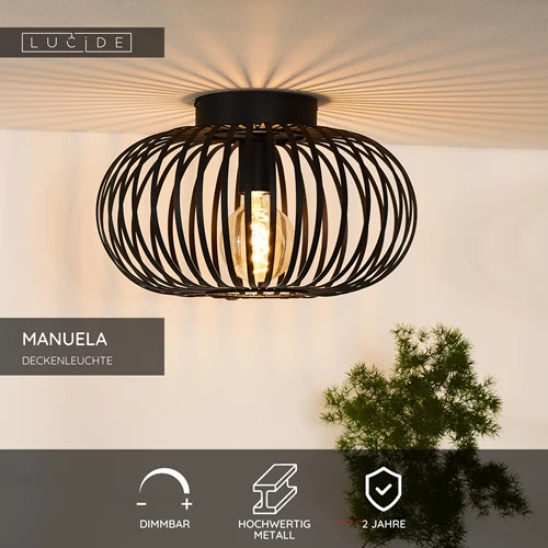 Lucide MANUELA - Deckenleuchte - Ø 39,5 cm - 1xE27 - Schwarz - USP